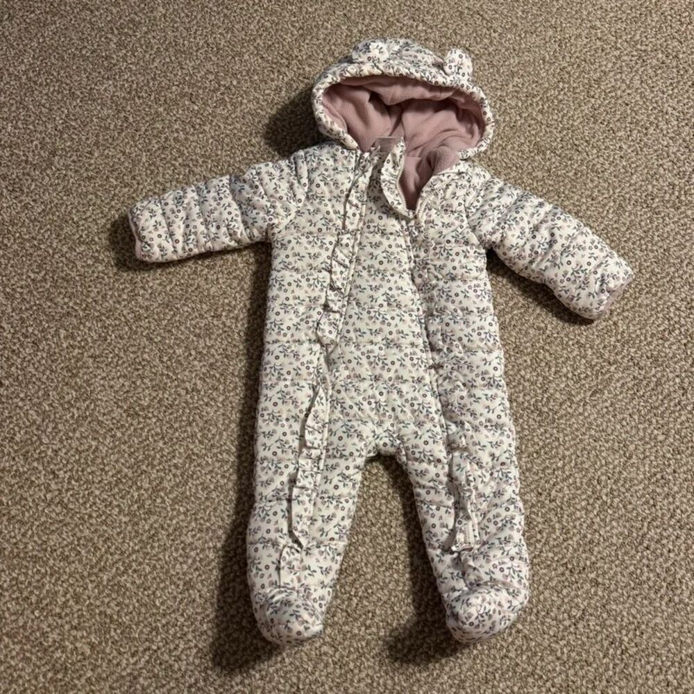 Little Lass Baby Girl Double Zipper Floral Puffer Footed Snowsuit 6-9 Months